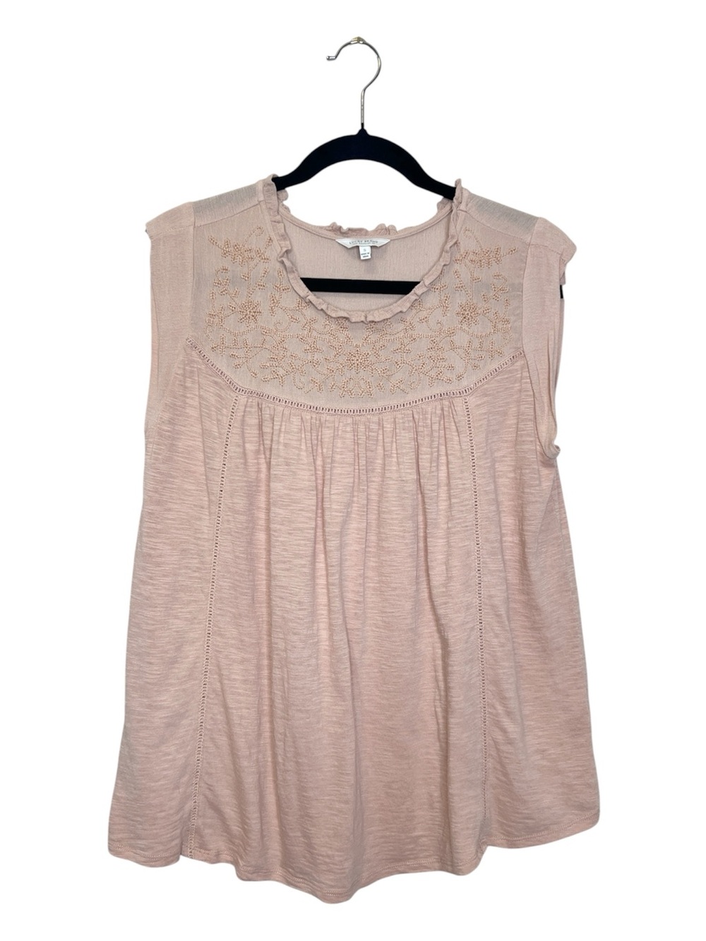 LUCKY BRAND Boho Embroidered Ruffle Collar Sleeveless Cottagecore Top size Small